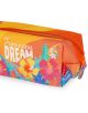 Термо несесер Legami - Tropicana dream: цветен несесер с тропически флорален дизайн, хибискус цветя и зелени листа, оранжев цип и червен етикет. Надписът Tropicana DREAM е отпечатан върху аксесоара.-3-thumb