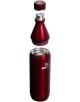 Бутилка за вода Stanley All Day Slim Garnet Shine, 600 мл, в металическо червено, устойчива на течове, е показана на три части: капак, конусовидна средна част и цилиндрично тяло, подредени вертикално.-3-thumb