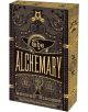 Корицата на книгата "Алхимикът" с богато украсени златни и черни алхимични символи, сложни мотиви, вдъхновени от алхимията, и смела типография върху декоративна кутия.-1-thumb