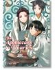 Три жени в китайски одежди, свързани с дворцови интриги, седят и стоят около маса за чай на корицата на The Apothecary Diaries, Vol. 7 (Light Novel), с декоративни сини вихри на заден план.-thumb