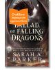 Корица на книгата "Балада за падащите дракони" с дракон и космически фон. Оранжев банер на български език гласи: "Очакваме корица от издателството" (очакваме корица от издателството).-thumb