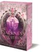 3D корицата на книгата The Darkness Within Us (Paperback) изобразява голям лилав кристален флакон с орнаментирани детайли на розов орнаментален фон - идеален за почитателите на фентъзи романтиката и интригите с наследство.-thumb