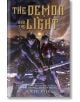Корицата на книгата "Демонът и светлината" (The Floating World, Book 2) от Акси О, изобразяваща двама решителни младежи с мечове един до друг на фона на вихрещи се златни и лилави тонове, напомнящи за Shadow and Bone или Final Fantasy.-thumb