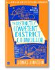 Корицата на книгата "The Distinctly Competent District Councillor" със сини и оранжеви илюстрации на сгради от шведски малък град, стилизиран текст и цитати от рецензии.-2-thumb