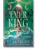 Корица на книгата The Ever King: Детайлен меч с богато украсени мотиви се откроява на фона на зелена вихрушка и водни пръски - идеален за почитателите на мрачното фентъзи. Слоган: Тя го освободи само за да открадне сърцето му.-thumb