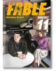 Корицата на The Fable Omnibus, Vol. 11 представя мъж в черно яке и жена в лилав пуловер, седнали в слабо осветена стая на модерна тематика с голяма жълта възглавница.-thumb