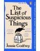 Корицата на книгата "Списъкът на подозрителните", йоркширска мистерия, чието действие се развива през 1979 г. в Англия, с изображение на гарван, кълвящ стъклена бутилка за мляко, в бежов цвят, със син/черен текст и синя рамка.-1-thumb
