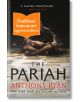 Корицата на книгата "Парий" изобразява фигура на пейка, държаща меч, частично закрита от български етикет. Името на продукта, The Pariah, е изписано на видно място в долната част на корицата.-thumb