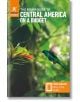 Корица на книгата The Rough Guides to Central America on a Budget: На снимката е изобразено зелено колибри с червено тропическо цвете сред буйна зеленина. Идеален за независими пътешественици, със значка за безплатна електронна книга.-1-thumb