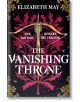 Корицата на книгата "Изчезващият трон" изобразява арбалет върху розов герб, златни листове и фразите "The Fae Rise" и "Beware the Traitor" над заглавието.-thumb