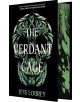 Корицата на книгата The Verdant Cage (Deluxe Edition): череп, оформен от зелени листни клони на черен фон, със зелен мраморен рисунък на гръбчето и ръбовете на страниците. Ограничено колекционерско издание в Долината на Ной от Джес Лури.-1-thumb