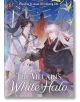 Двама богато украсени мъже - единият в бяло, а другият в черно - стоят заедно, докато ефирни птици се въртят. Далечна фигура в червено се появява сред жива светлина. The Villain's White Halo, Vol. 1 (Light Novel): Последният шеф на секта за самоусъвършенс-thumb