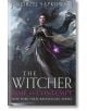 Корицата на книгата "Време на презрение" (The Witcher, Book 4), на която е изобразена могъща жена в тъмни дрехи, държаща светещо лилаво кълбо, придружена от две фигури под бурно небе.-1-thumb