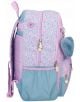 Ученическа раница в пастелни цветове Enso Cute Girl с две отделения, украсена със светлосини, розови и лилави шарки, многобройни ципове, странични джобове и пухкав син ключодържател във формата на сърцето.-2-thumb