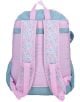 Ученическа раница Enso Cute Girl с две отделения, показана отзад: пастелни цветове, светлосини страни, светлолилав гръб с малки бели точки и розови презрамки със синьо-розов десен на точки.-3-thumb