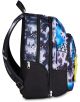 Страничен изглед на ученическа раница Seven Dual Detach Buzzynote с черно-син tie-dye десен, две основни отделения, няколко джоба с ципове, жълт ключодържател и регулируеми черни презрамки.-7-thumb