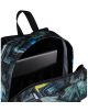Близък план на ученическа раница Seven Pro XXL Abyss с цветен абстрактен дизайн, отворен горен цип и лаптоп, частично видим в основното отделение.-7-thumb