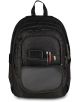 Ученическа раница Seven Shiny Tech Black с няколко ципа, мрежест джоб отпред със смартфон, две химикалки и ключ - перфектна за училище, представена на бял фон.-4-thumb