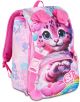 Ученическата раница „Seven SJ Gang Extensible Heart Buddy“ е розова детска раница с симпатично анимационно лице на леопард, сини очи, пухкави розови уши, мотиви със сърца и лапи, пастелни цветове, преден джоб и дръжки на ципа с помпони.-1-thumb