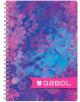 Ученическа тетрадка Gabol A4 със спирала, 100 карирани листа и корица с абстрактни сини и розови флорални мотиви; логото GABOL е отпечатано в бяло върху ярък розов банер долу вдясно.-6-thumb