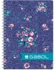Ученическа тетрадка Gabol A4 със спирала и 100 карирани листа, с релефна лилава корица, украсена с цветя и листа в розово, бяло и тюркоазено, като долният десен ъгъл има тюркоазена лента с бялото лого GABOL.-4-thumb