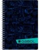 The ученическа тетрадка Gabol A4 със спирала и 100 карирани листа има тъмна корица със сини силуети на геймърски устройства, фрази като LEVEL UP и GAME ON, и тюркоазено лого GABOL долу.-3-thumb