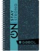 Ученическа тетрадка Gabol A4 със спирала и 100 карирани листа, с тъмносиня корица на светлосини точки, вертикален надпис "STAY STRONG & POWER ON" и лого на Gabol в долния десен ъгъл.-2-thumb