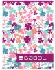 Цветни детелини в розово, синьо, лилаво и тил са разпръснати върху бяло с лилав банер с логото на Gabol - идеално за момичета. Това е ученическа тетрадка Gabol A5 с 80 листа на широки редове - дизайн за момичета.-6-thumb