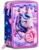 The Seven Pixie Unicorn 3D ученически несесер има пъстър дизайн с еднорог с розова и лилава грива, 3D ефект, мотиви със сърца и звезди, инициали SJ отпред и разполага с три отделения.-1-thumb