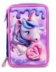 Ученическият несесер Seven Pixie Unicorn 3D с три отделения впечатлява с 3D дизайн на еднорог, розова и лилава грива, сърце със SJ и звезден фон-идеален за твоите ученически принадлежности.-2-thumb