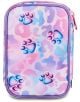 Пастелно ученически несесер Seven Speedcase Glowcat, пълен, с цип и лилава кант, украсен със сини и розови лапички върху разноцветен tie-dye фон. Част от колекцията SJ Gang Speedcase Glowcat ученически аксесоари.-3-thumb