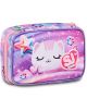 Ученически несесер Seven Speedcase Glowcat, пълен - с розово-лилав дизайн и спящо коте сред звезди, сърца и лапички. Има лого SJ във формата на сърце отпред - идеален за ученически аксесоари.-2-thumb