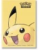 Протектори за карти Ultra Pro Pokemon TCG: Pikachu, 65 бр. - жълти протектори с веселото лице на Пикачу и логото на Pokémon в горния десен ъгъл. Перфектни за защита и стил на вашите карти!.-1-thumb