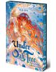 Корицата на Under the Oak Tree, Vol. 2 (Light Novel) представя илюстрирана жена с дълга червена коса в развяваща се рокля, заобиколена от сини и бели цветя и елегантни златни вихри.-thumb