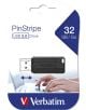 Опаковка за USB флаш памет Verbatim Pinstripe Black, 32 GB с изображение на черната флашка и човек, който пише на лаптоп в кафявия фон.-thumb