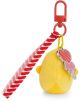 Малка жълта плюшена висулка Nici Molang - Пиле Piu Piu, 4 см, с червено-бяла райе лента, червена пластмасова щипка и огледален декоративен елемент с розово-червена панделка-идеален аксесоар за чанта.-2-thumb