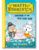 Корица на книгата: Уотс и Уискертън - кучешки детектив и котешки готвач - изследват разхвърляна торта сред консумативи за печене в светла кухня. Перфектна за начинаещи читатели, тази детска мистерия е с игриво изкуство на Fete Cake Bake.-1-thumb