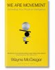 Корица на книгата "Ние сме движение", включваща минималистични абстрактни форми, подредени вертикално на яркожълт фон, отразяващи фокуса на книгата върху движението и физическата интелигентност.-thumb