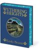 Изданието на "Грозните височини" (Arcturus Decorative Classics) с твърди корици е със синя корица със златни букви, флорални мотиви и кръгла илюстрация на къща на хълм под мрачно небе.-1-thumb