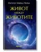 Корицата на книгата Живот между животите е с български текст и космическа сцена със звезди, облаци и вихър. Заглавието на Майкъл Нютън изследва прераждането и живота между животите.-2-thumb