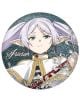 Герой в анимиран стил с бледолилави двойни опашки, елфически уши, зелени очи и бяло-златисто облекло със сребърни акценти украсява тази Значка Frieren Beyond Journey's End - Метален бадж, Серия Б-идеален Frieren аниме подарък.-2-thumb