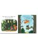 Две страници от настолната книга "Зог - плъзгай се и се върти": Вляво голям зелен дракон учи три малки дракона с дъска в гората. Вдясно един оранжев дракон лети горе, докато животните го наблюдават отдолу.-2-thumb