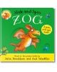 Корицата на книгата за настолни компютри "Зог - плъзгай се и се върти" показва илюстриран оранжев дракон с крила на зелен фон. Създадена от Джулия Доналдсън, тя включва интерактивни елементи за бутане, дърпане и въртене за децата.-1-thumb