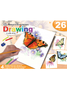 Комплект за лесно рисуване с цветни моливи - Пеперуди, 4 картини