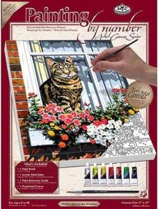 Комплект за лесно рисуване с акрилни бои върху платно Royal & Langnickel - Котка на прозорец