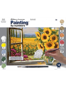 Комплект за лесно рисуване с акрилни бои Royal - Слънчогледови поля, 39 х 30 см.