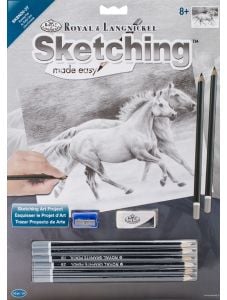 Комплект за лесно рисуване с моливи Royal - Тичащи коне, графика с размер 23 х 30 см.