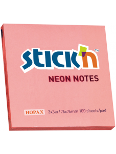 Самозалепващи неонови листчета Stick'n, розови, 76 х 76 мм, 100 бр.