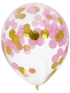 Комплект латексови балони с конфети Folat - Розово и злато, 4 бр.