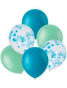 Комплект латексови балони Folat - Сини и зелени, 6 бр.